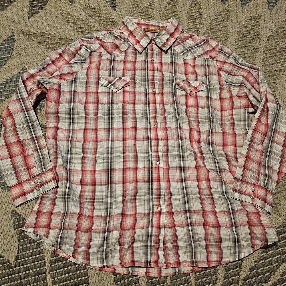 Wrangler Women's Plaid Button Down Shirt - Red and Gray